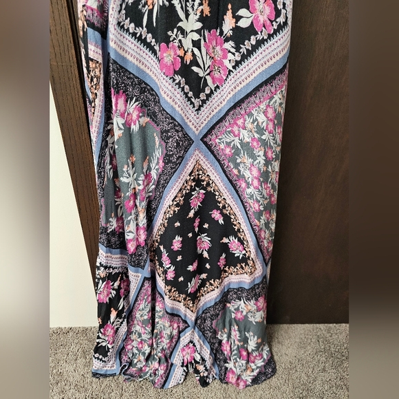 Free People Stevie Floral Lace Trim Maxi Dress Black Multicolor Boho Y2K Size M - Picture 4 of 10
